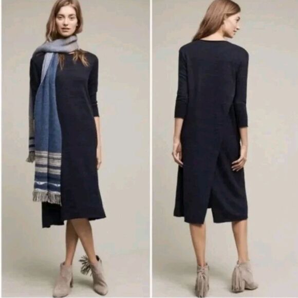 MOTH ANTHROPOLOGIE Navy Cross Back Sweater Dress Size L NWT - Picture 1 of 10